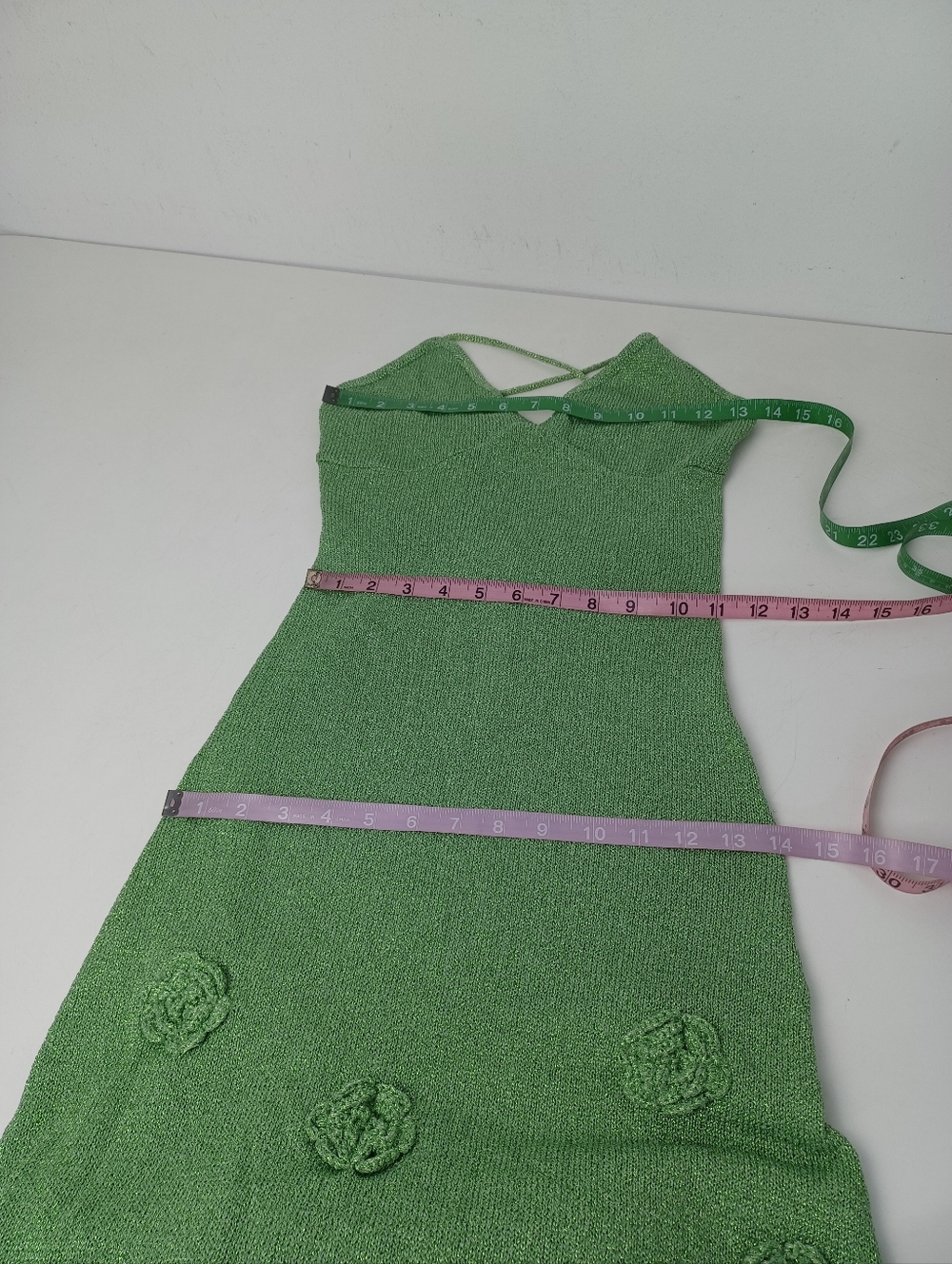 Meshki Suki Metallic Knit Maxi Dress Size M Women Tie Open Back In Pastel Green - Picture 11 of 15